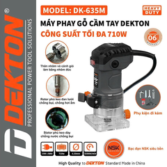 Máy Phay Gỗ Cầm Tay Dekton DK-635M 580W, Cốt 6.35mm, Tốc Độ 32000 Vòng/Phút, Bạc Đạn NSK Siêu Bền