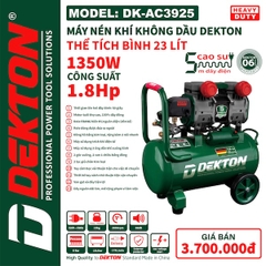 Máy Nén Khí Không Dầu DEKTON DK-AC3925, Dung Tích 23 Lít, Công Suất 1350W (1.8HP)