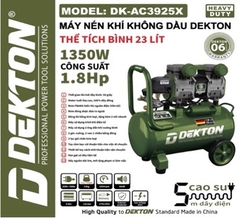 Máy Nén Khí Không Dầu Dekton DK-AC3925X 23L, Công Suất 1350W 1.8HP, Áp Lực 8Bar, Lưu Lượng 175L/Phút