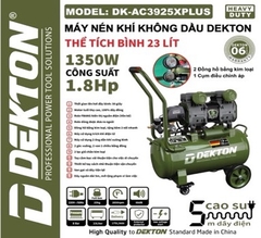 Máy Nén Khí Không Dầu Dekton DK-AC3925XPLUS 23L, Công Suất 1350W 1.8HP, Áp Lực 8Bar, Lưu Lượng 175L/Phút