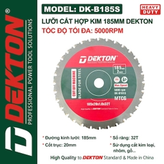Lưỡi Cắt Dekton 185mm Chính Hãng – Phân Loại Cắt Hợp Kim (DK-B185S) & Cắt Gỗ (DK-B185W)
