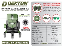 Máy Cân Bằng Laser 5 Tia Xanh Dekton DK-LS0503XPRO - Kèm 2 Pin 6.0Ah Sạc Type C