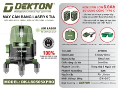 Máy Cân Bằng Laser 5 Tia Xanh Dekton DK-LS0505XPRO - Kèm 2 Pin 6.0Ah, Sạc Type C