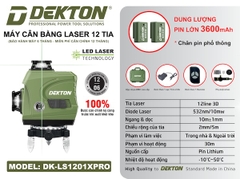 Máy Cân Bằng Laser 12 Tia Xanh Dekton DK-LS1201XPRO - Pin Lớn 3600mAh