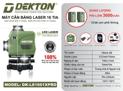 Máy Cân Bằng Laser 16 Tia Xanh Dekton  DK-LS1601XPRO - Pin Lớn 3600mAh, Kèm Remote