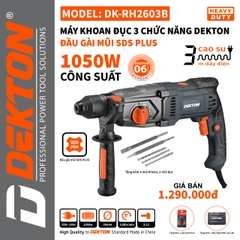 Máy Khoan Đục Bê Tông 1050W 3 chức năng Dekton DK-RH2603B Nâng Cấp Mới Màu Xám