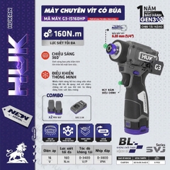Máy Chuyên Vít Có Búa Pin 16V Hukan G3-IS160HP, Động Cơ Không Chổi Than (Brushless), Lực Siết 160Nm