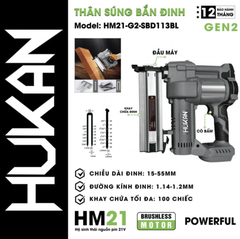 Máy Bắn Đinh Gỗ Sử Dụng Pin Hukan HM21-G2-SBD113BL