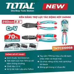 Kềm Răng Trợ Lực Tác Động Kép 240mm Total THTC510958 – Tiết Kiệm 70% Lực (Chính Hãng)