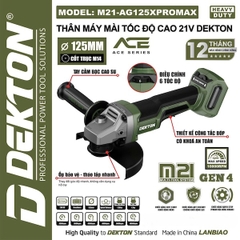 Máy Mài Góc Pin Dekton M21-AG125XPROMAX 21V 125mm Không Chổi Than, Chỉnh 6 Tốc Độ, Cốt M14