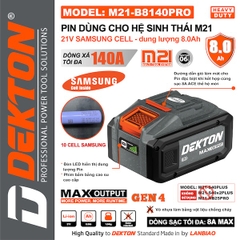 Pin Dekton 21V 8.0Ah M21-B8140PRO – Cell Samsung Cao Cấp, Dòng Xả 140A Siêu Mạnh