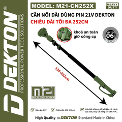 Cần Nối Dài Pin Dekton M21-CN252 21V, Chiều Dài 130–252cm, Dùng Cho Kéo Cắt Cành, Cưa Xích, Máy Cắt Hàng Rào M21