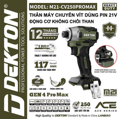 [ACE series]Máy Chuyên Vít Dekton M21-CV250PROMAX 21V, Lực Siết 250Nm, Motor Brushless, 4 Cấp Tốc Độ, Gen 4 ProMax