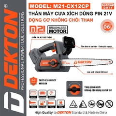 Máy Cưa Xích Pin 21V Dekton M21-CX12CP, Động Cơ Không Chổi Than (Brushless), Lam Xích 12 inch