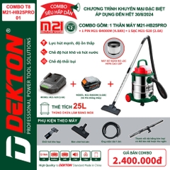 Máy Hút, Thổi Bụi Khô - Ướt Thùng 25L Dùng Pin Phổ Thông 21V Dekton M21-HB25PRO hút mạnh, độ ồn thấp