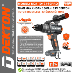 Máy Khoan Búa Pin DEKTON M21-ID13160XPRO (160N.m) Động Cơ Không Chổi Than, Chống Giật Anti-Kickback