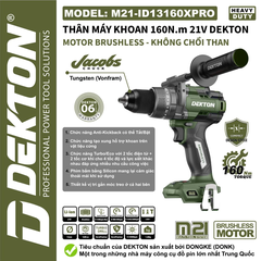 Máy Khoan Búa Pin DEKTON M21-ID13160XPRO (160N.m) Động Cơ Không Chổi Than, Chống Giật Anti-Kickback