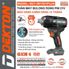 Máy Siết Bu Lông Pin Dekton M21-IW1001PLUS (Gen 4) – Đầu 3/4 Inch, Lực Siết 1000N.m