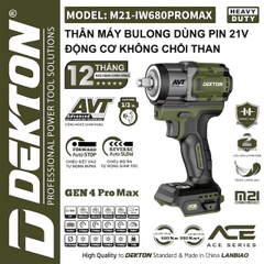 [ACE series] Máy Siết Bulong 680Nm Dùng Pin 21V Dekton M21-IW680PROMAX Thế hệ mới nhất GEN 4, chân pin phổ thông