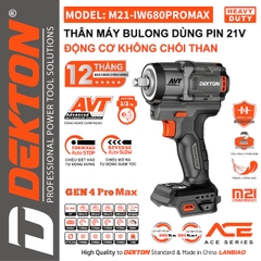 [ACE series] Máy Siết Bulong 680Nm Dùng Pin 21V Dekton M21-IW680PROMAX Thế hệ mới nhất GEN 4, chân pin phổ thông