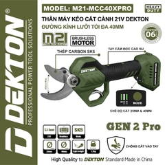 Kéo cắt cành chạy pin DEKTON M21-MCC40XPRO không chổi than 21V lưỡi 40mm (GEN 2 Pro)