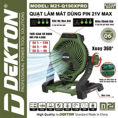 Quạt Dùng Pin 21V Dekton M21-Q190XPRO (Màu Olive) – Xoay 360 Độ, Chống Nước IPX4, Hàng Chính Hãng