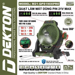 Quạt Phun Sương Dùng Pin 21V Dekton M21-QPS190XPRO (Màu Olive) – Kháng Nước IPX4, Chân Pin Phổ Thông M21