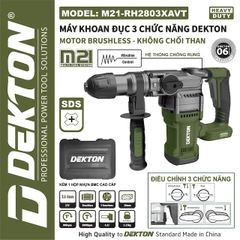 MÁY KHOAN ĐỤC BÊ TÔNG DÙNG PIN DEKTON M21-RH2803XAVT MÀU OLIU - MOTOR KHÔNG CHỔI THAN, CÓ CHỐNG RUNG AVT