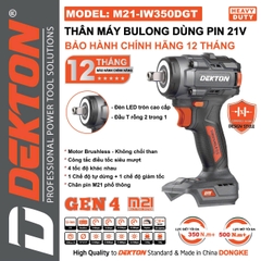 Thân Máy Siết Bulong Pin Dekton M21-IW350DGT – Lực Siết 350N.m, Động Cơ Brushless (Chính Hãng)