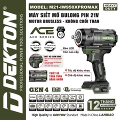 Thân Máy Siết Bulong Pin Dekton M21-IW950XPROMAX – Lực Siết 950Nm, Động Cơ Brushless (Chính Hãng)
