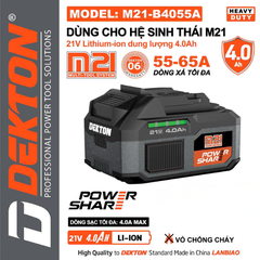 Pin Dekton 21V 4.0Ah M21-B4055A Heavy Duty – Dòng Xả 55-65A Vỏ Chống Cháy (Chính Hãng)