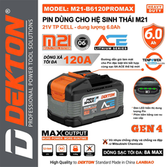 Khối Pin Cao Cấp 21V 6.0Ah Dekton M21-B6120PROMAX Sạc Nhanh 8A Max (Chính Hãng)