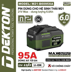 Pin 21V 6.0Ah Dekton M21-B6095A Heavy Duty – Dòng Xả Cực Đỉnh 95A (Chân Pin Phổ Thông – Vỏ Chống Cháy)