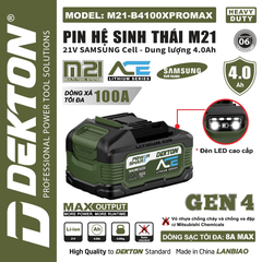Pin 21V 4.0Ah Dekton M21-B4100XPROMAX Gen 4 – Cell Samsung Dòng Xả Siêu Khủng 100A (Chân Pin Phổ Thông M21)