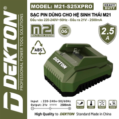 Sạc Pin 21V Dekton M21-S25PRO Heavy Duty – Dòng Sạc 2.5A (Chân Pin Phổ Thông M21)