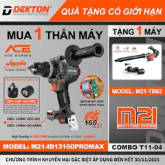 COMBO MUA 1 TẶNG 1: Thân máy Khoan Búa Dekton M21-ID131600PROMAX 160Nm TẶNG Thân máy Thổi Bụi M21-TB03 (Chưa kèm Pin Sạc)