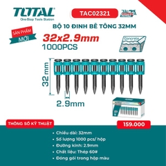 Bộ 1000 Đinh Bắn Bê Tông Liên Tục Total – Thép 60# Siêu Cứng (27mm, 32mm, 38mm)