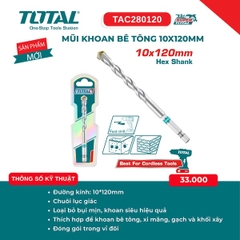 Mũi Khoan Bê Tông Chuôi Lục Giác Total – Chuyên Dụng Cho Máy Pin (4mm, 5mm, 6mm, 8mm, 10mm)