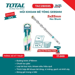 Mũi Khoan Bê Tông Chuôi Lục Giác Total – Chuyên Dụng Cho Máy Pin (4mm, 5mm, 6mm, 8mm, 10mm)
