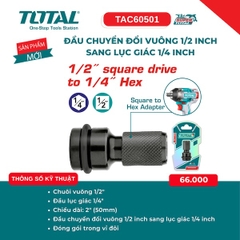 Đầu Chuyển Đổi Vuông 1/2 Inch Sang Lục Giác 1/4 Inch Total TAC60501 - Dài 50mm, Chính Hãng