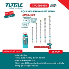 Mũi Khoan Bê Tông Chuôi Lục Giác Total – Chuyên Dụng Cho Máy Pin (4mm, 5mm, 6mm, 8mm, 10mm)