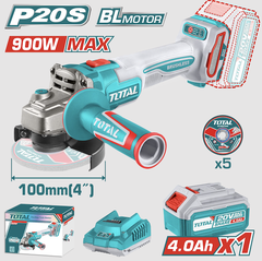 Combo Máy Mài Góc Dùng Pin 20V TOTAL TAGLI261021 - Motor Không Chổi Than Kèm 1 Pin 4A và Sạc