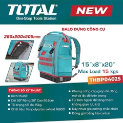 Balo đựng đồ nghề cao cấp TOTAL THBP04025 - Chịu tải 15kg, Đáy nhựa chống nước