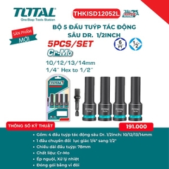 Bộ 5 Đầu Tuýp Tác Động Sâu Dr. 1/2 Inch Total THKISD12052L - Kèm Đầu Chuyển Lục Giác, Thép Cr-Mo