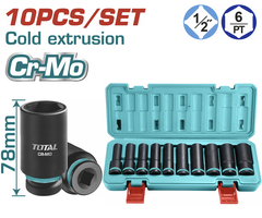 Bộ 10 đầu tuýp 1/2 inch 78mm 10-24mm (Thép CrMo) TOTAL THKISD12102L