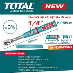 Cần Siết Lực 1/4 Inch TOTAL THPTW1425N8 (5-25N.m) - Độ Chính Xác +/- 3%