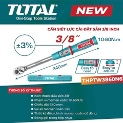 Cần Siết Lực 3/8 Inch TOTAL THPTW3860N6 (10-60N.m) - Độ Chính Xác +/- 3%