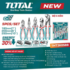 Bộ Kìm Total THT2K0588 5 Chi Tiết Kìm Cơ Khí Cr-V Cao Cấp Tiết Kiệm 30% Lực Kẹp