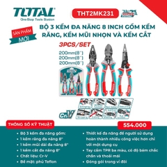 Bộ 3 Kìm Đa Năng 8 Inch Total THT2MK231 – Thép Cr-V Phủ Teflon Cao Cấp (Kìm Răng, Kìm Cắt, Kìm Mũi Nhọn)