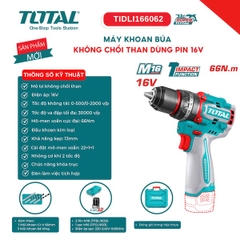 Máy Khoan Búa Dùng Pin 16V Không Chổi Than Total TIDLI166062 (66N.m)